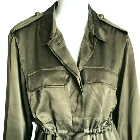 Relative Pi 100% Silk Utility Shirt Jacket in Olive Green | Size L | $395 MSRP - Picture 7 of 15